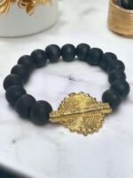 Bracelet avec perles de bois et Grand Poids Akan