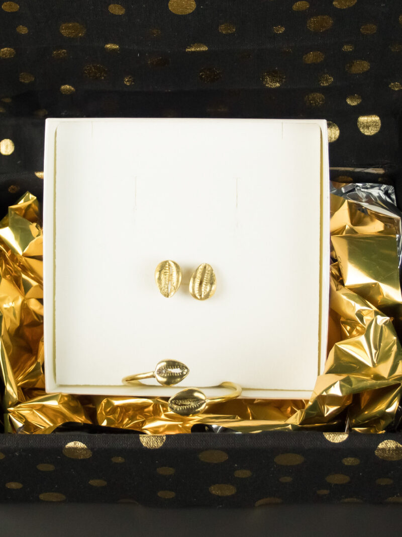 Coffret Bague et Bracelet - Cauris en bronze – Bague Cauris jumeaux